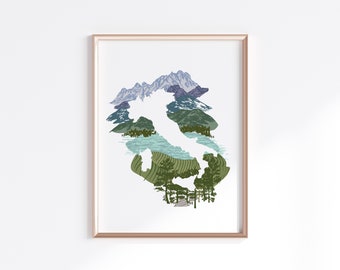 Italy Print - Mountains // Country Map Silhouette