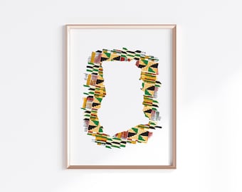 Ghana  Print - Kente Cloth // Country Map Silhouette