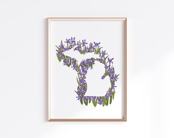 Michigan State print - Dwarf Lake Iris // State Map Silhouette