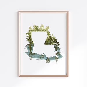 Louisiana State Poster - Sumpfzypresse // State Map Silhouette