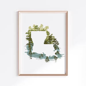 Louisiana State Print - Bald Cypress // State Map Silhouette