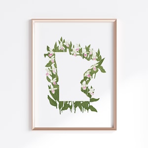 Minnesota State Print - Rosa & Weißer Lady Slipper // State Map Silhouette