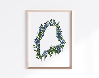 Maine State Print - Blueberries // State Map Silhouette