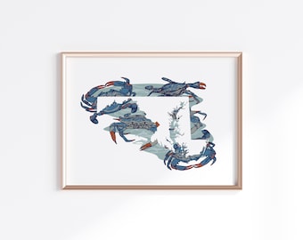 Maryland State Print - Blue Crab // State Map Silhouette
