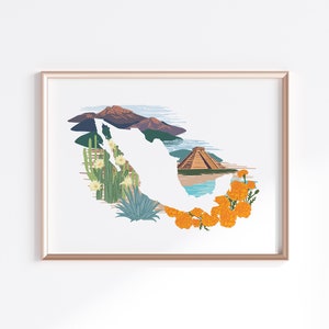 Mexiko Print - Berge & Ringelblumen // Landkarte Silhouette