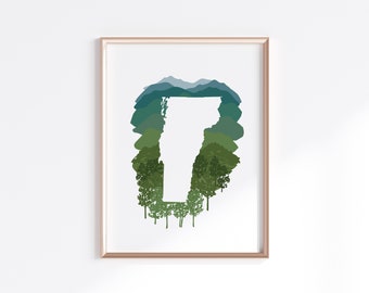 Vermont State Print - Mountains // State Map Silhouette