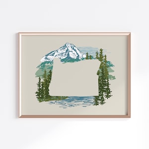 Oregon State Print - Mt. Hood // State Map Silhouette