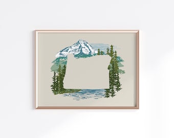Oregon State Print - Mt. Hood // State Map Silhouette