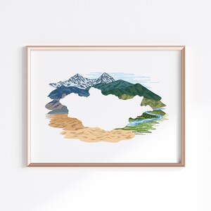 Mongolia Print - Landscape // Country Map Silhouette