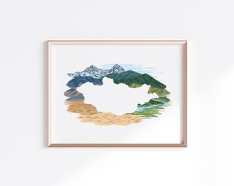 Mongolia Print - Landscape // Country Map Silhouette