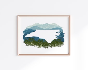 North Carolina State Print - Blue Ridge // State Map Silhouette