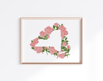 New York State Print - Roses // State Map Silhouette