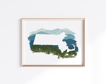 Massachusetts State Print - Mountains // State Map Silhouette