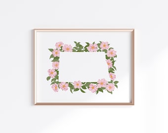 North Dakota State Print - Prairie Rose // State Map Silhouette