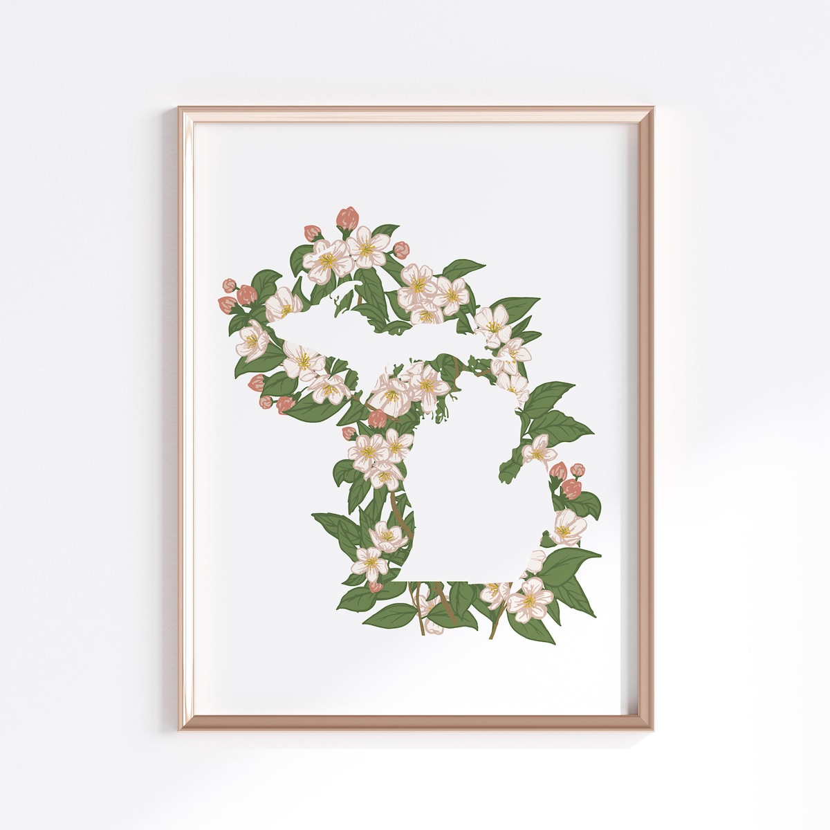Michigan State Print - Apple Blossom // State Map Silhouette - Etsy