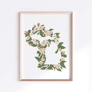 Stampa dello Stato del Michigan - Apple Blossom // Silhouette della mappa dello Stato