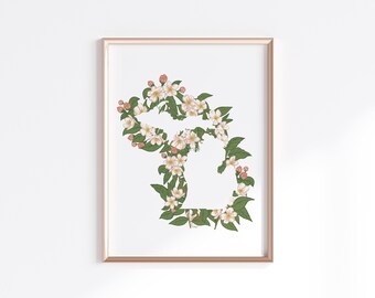 Michigan State print - Apple Blossom // State Map Silhouette
