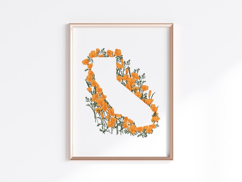 California State Print Poppies // State Map Silhouette image 1