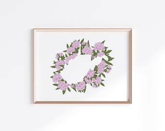 West Virginia State Print - Rhododendron // State Map Silhouette