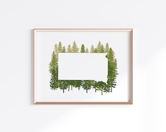 South Dakota State Print - White Spruce // State Map Silhouette