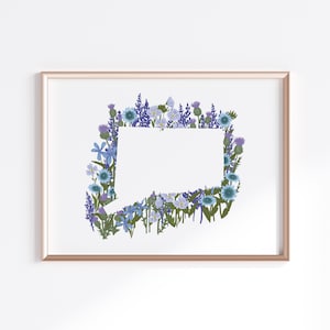 Connecticut State Print - Wildflowers // State Map Silhouette