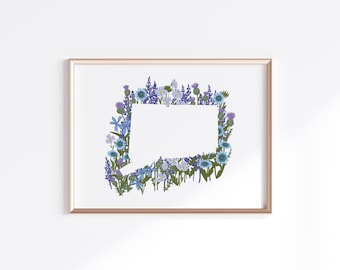 Connecticut State Print - Wilde bloemen // Staatskaart Silhouet