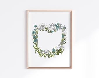 Ohio State Print - Wildflowers // State Map Silhouette
