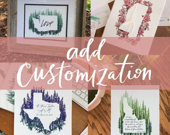 Add customization // Add text, hearts, dates, quote, names to an art print