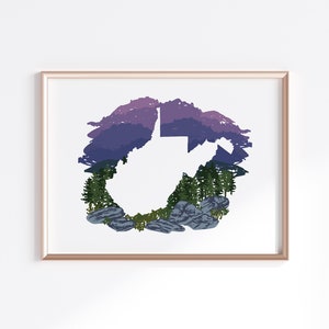 West Virginia State Print - Berge // Bundesstaatskarte Silhouette