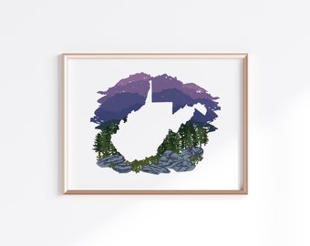 West Virginia State Print - Mountains // State Map Silhouette