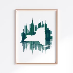 New York State Print - Turquoise Skyline // State Map Silhouette