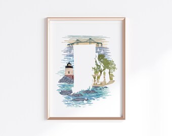 Rhode Island State Print - Coast // State Map Silhouette