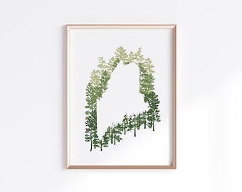 Maine State Print - Pine // State Map Silhouette