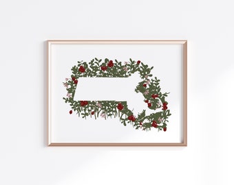 Massachusetts State Print - Cranberries // State Map Silhouette