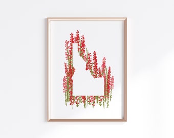 Idaho State Print - Scarlet Gilia Wildflower // State Map Silhouette