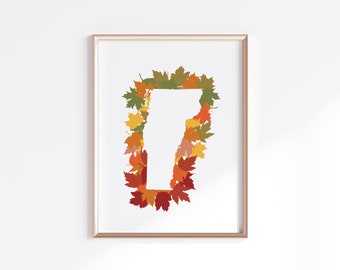 Vermont State Print - Autumn Leaves // State Map Silhouette