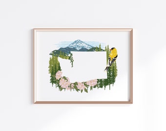 Washington State Print - Mount Rainier // State Map Silhouette