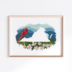 Virginia State Print - Landscape and Cardinal // State Map Silhouette