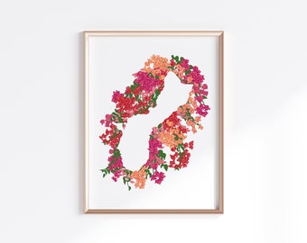 Guam Print - Bougainvillea // Country Map Silhouette