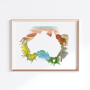 Australie Print - Golden Wattle & Outback // Country Map Silhouette