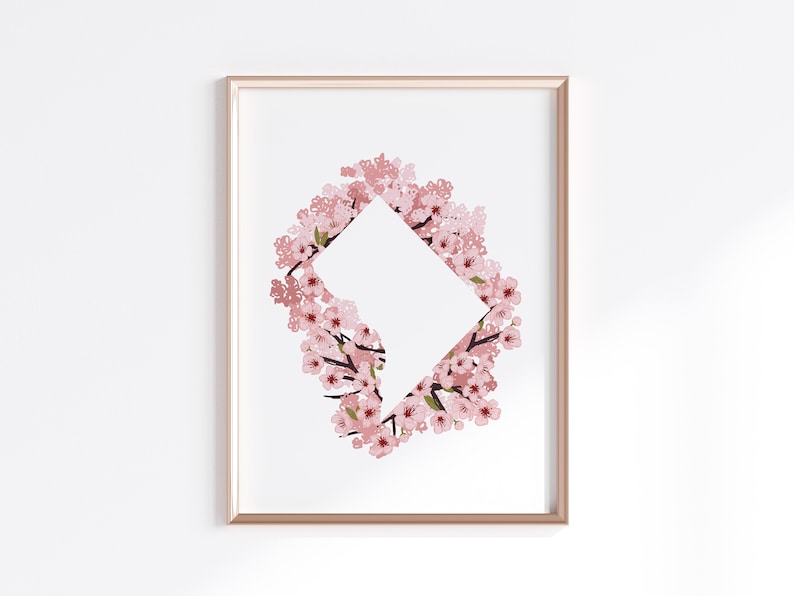 Washington DC Print Cherry Blossoms // State Map Silhouette image 1