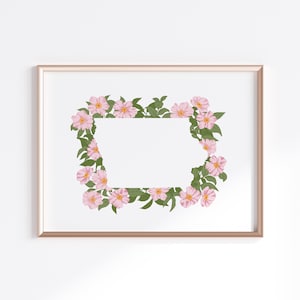 Iowa State Poster - Prairie Rose // Bundesstaatkarte Silhouette