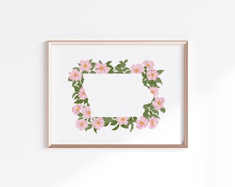 Iowa State Print - Prairie Rose // State Map Silhouette