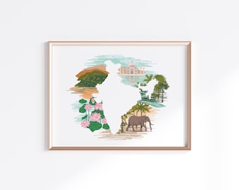 India Print - Landscape // Country Map Silhouette