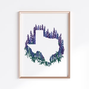 Texas State Print - Bluebonnets // State Map Silhouette