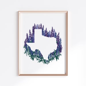 Texas State Print - Bluebonnets // Bundesstaatkarte Silhouette