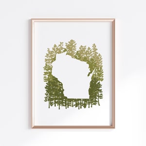 Wisconsin State Print - Pine // State Map Silhouette