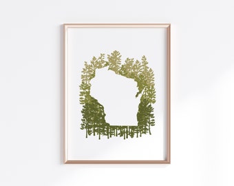 Wisconsin State Print - Pine // State Map Silhouette