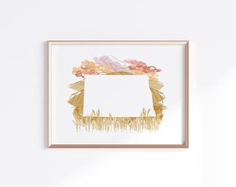 North Dakota State Print - Wheat // State Map Silhouette