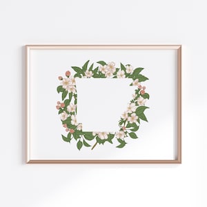 Stampa dello Stato dell'Arkansas - Fiori di melo // Silhouette della mappa dello Stato